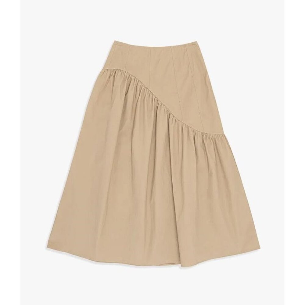LISA SAYS GAH Women's Maeve Midi Skirt Size 2XL In Toast Twill